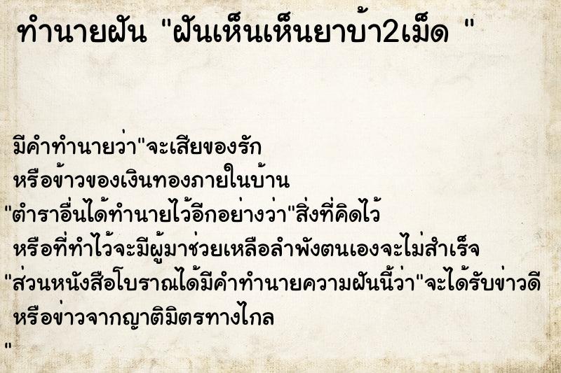 ทำนายฝัน ฝันเห็นเห็นยาบ้า2เม็ด 